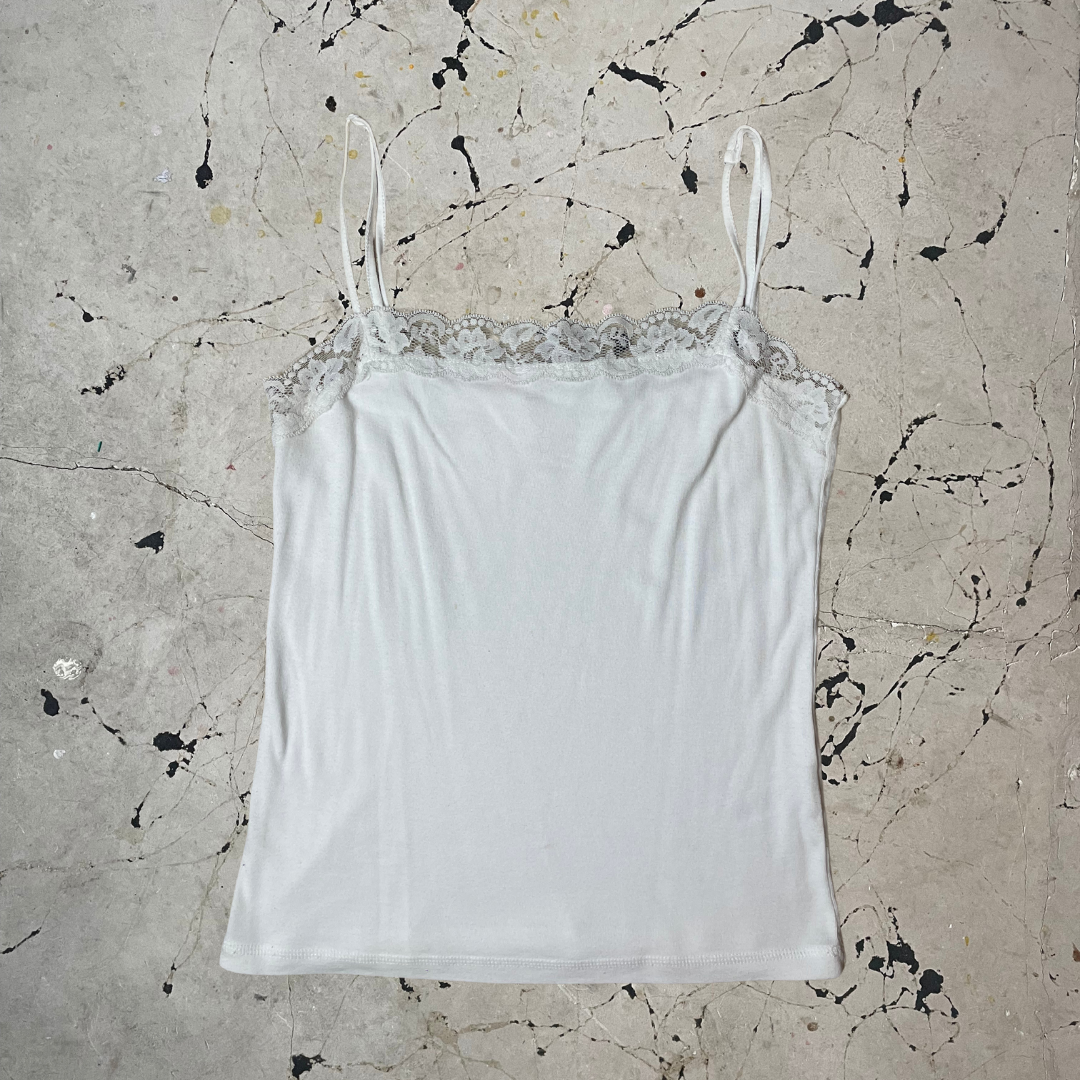 Vintage y2k White Cotton Lace Cami