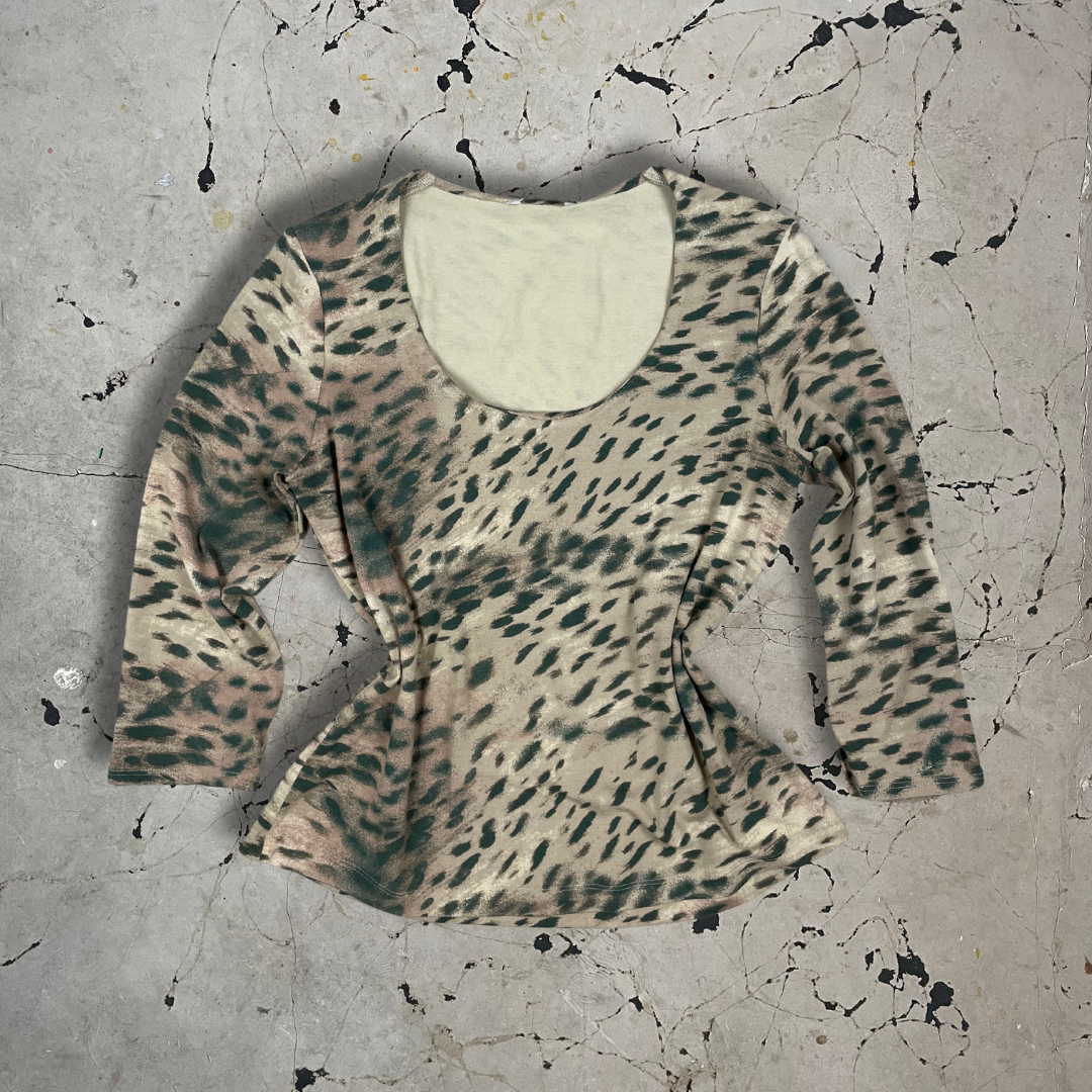 Y2K Animal Print Mesh Fitted Top