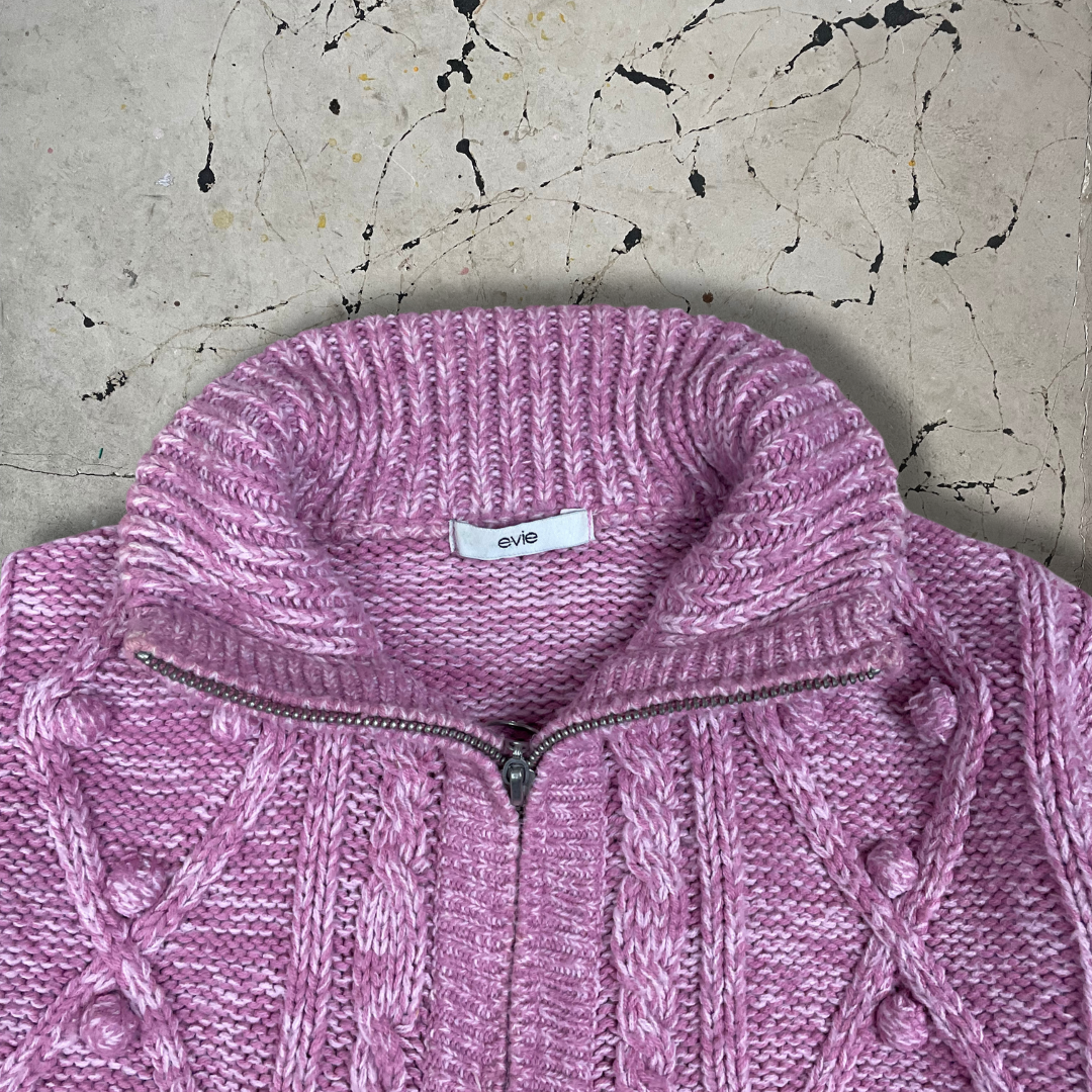 Vintage Pink Zip Up Knit Jumper