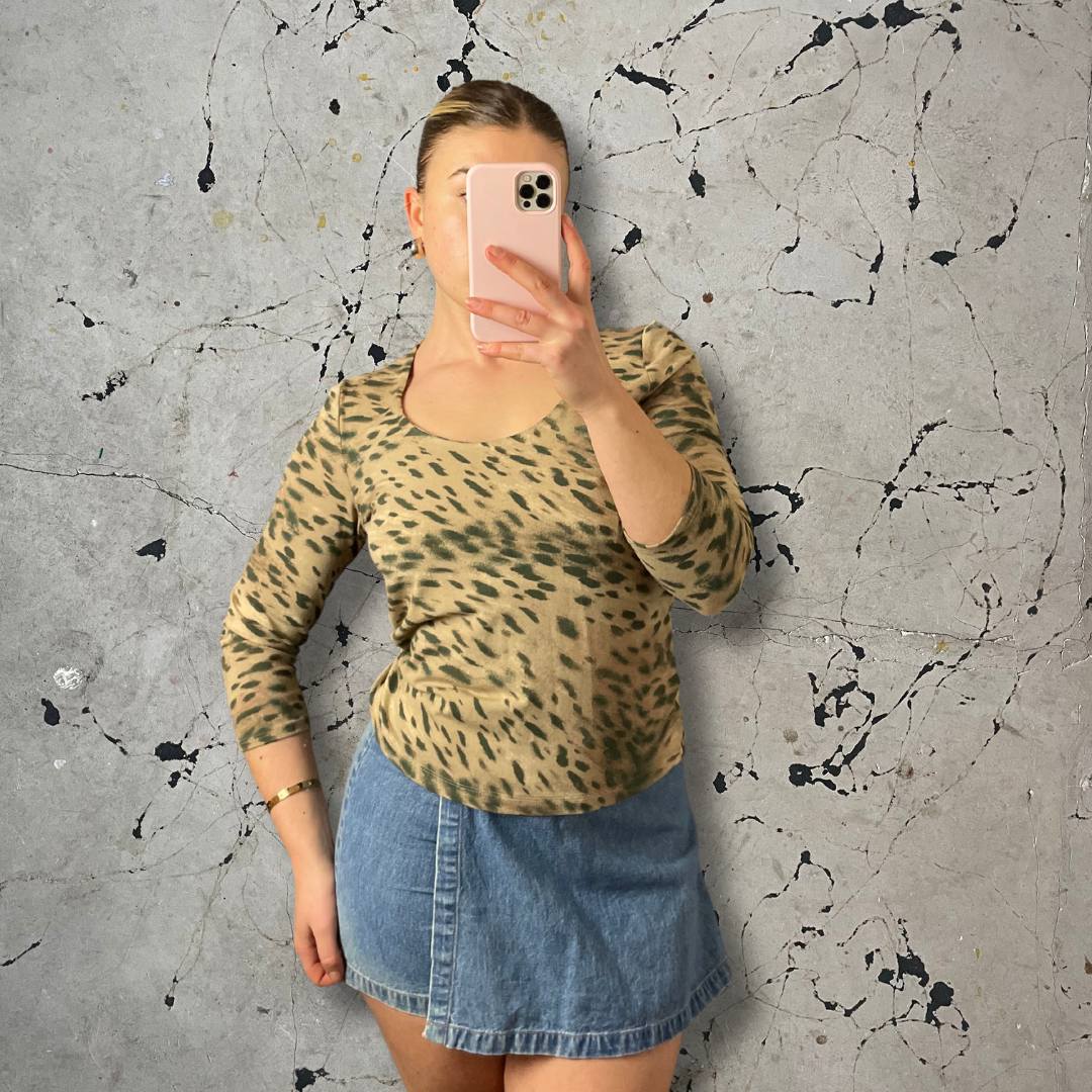 Y2K Animal Print Mesh Fitted Top