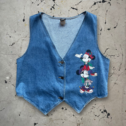 Vintage 1990s Disney Minnie and Mickey Mouse Print Denim Waistcoat