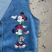 Vintage 1990s Disney Minnie and Mickey Mouse Print Denim Waistcoat