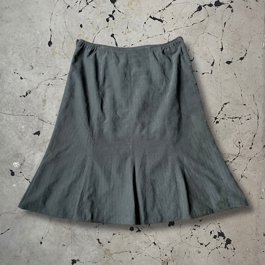 Vintage y2k Khaki Flared Midi Skirt