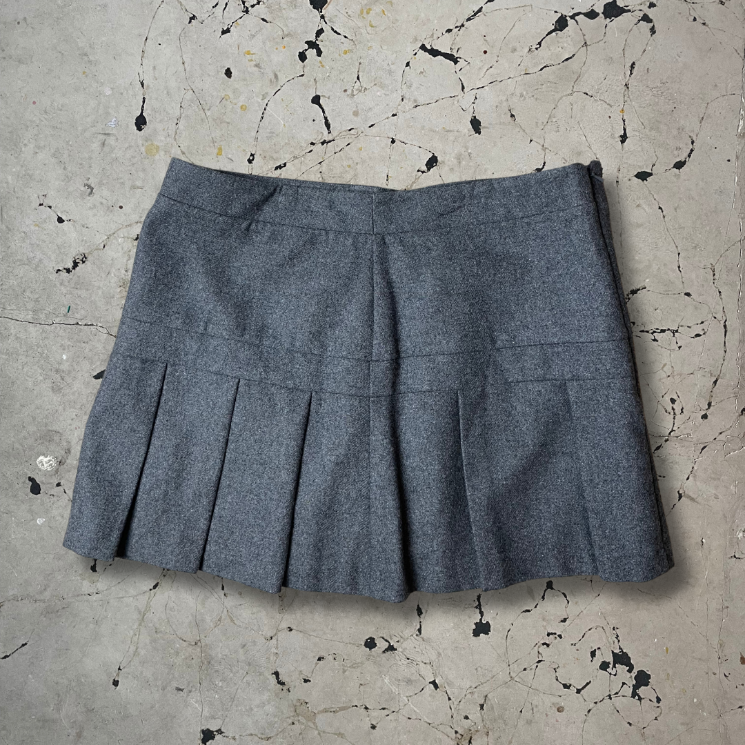 Vintage Warehouse Grey Faux Wool Pleated Mini Skirt