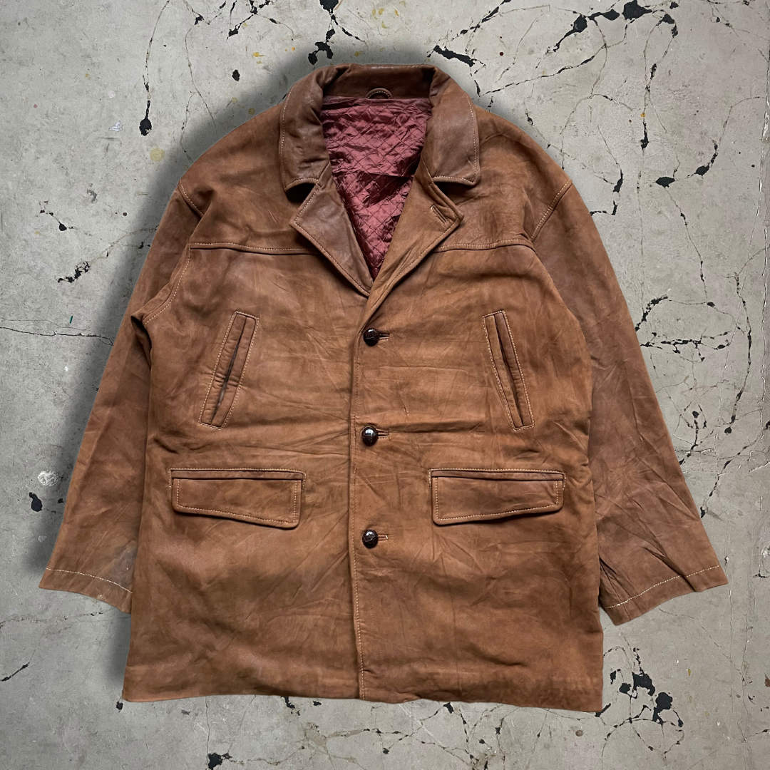 Vintage Massimo Dutti Brown Leather Peacoat