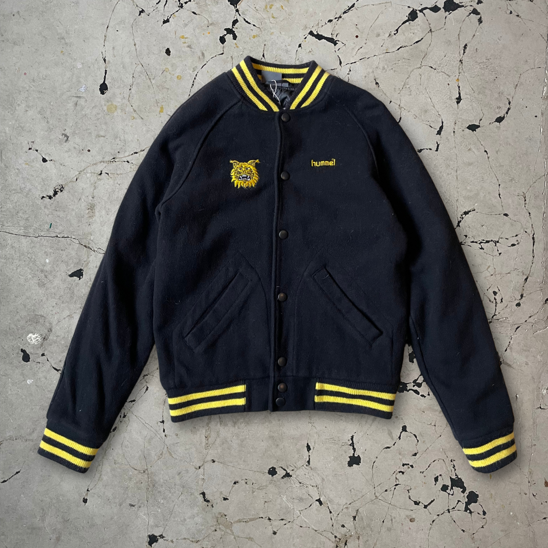 Vintage Black and Yellow Hummel Wool Varsity Letterman Baseball Jacket