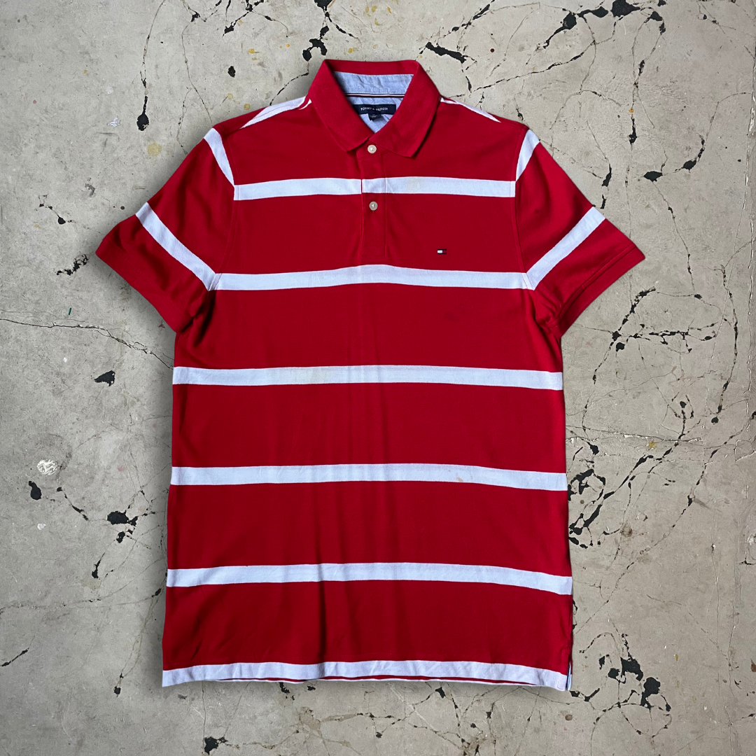 Tommy Hilfiger Red and White Stripped Polo Shirt