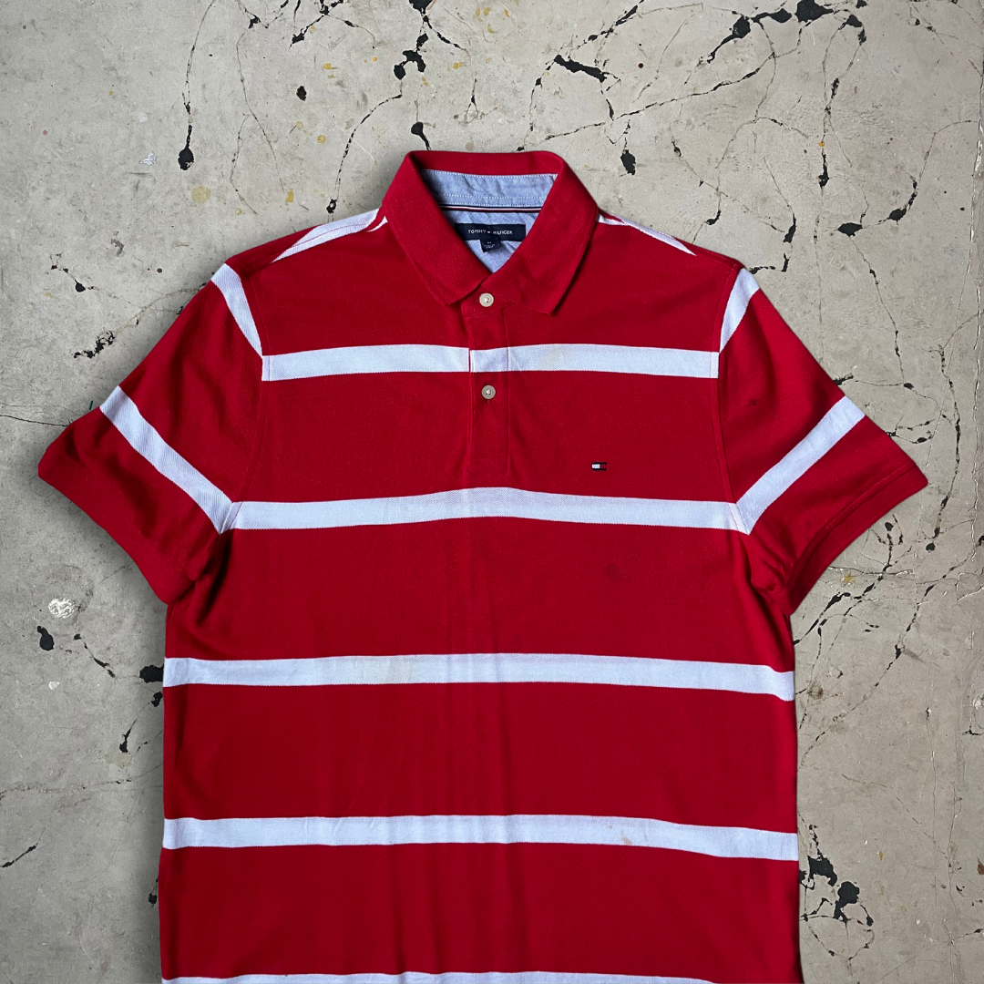 Tommy Hilfiger Red and White Stripped Polo Shirt