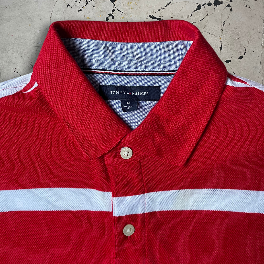 Tommy Hilfiger Red and White Stripped Polo Shirt