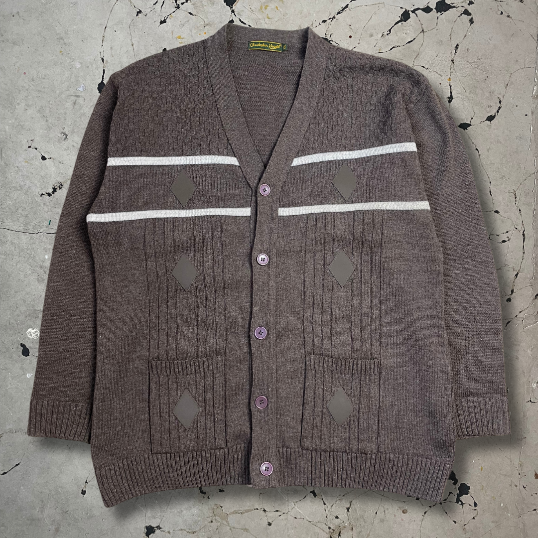 Vintage Brown Knit Grandad Style Cardigan