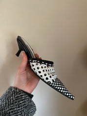 Vintage White and Black Pointed Toe Kitten Heels