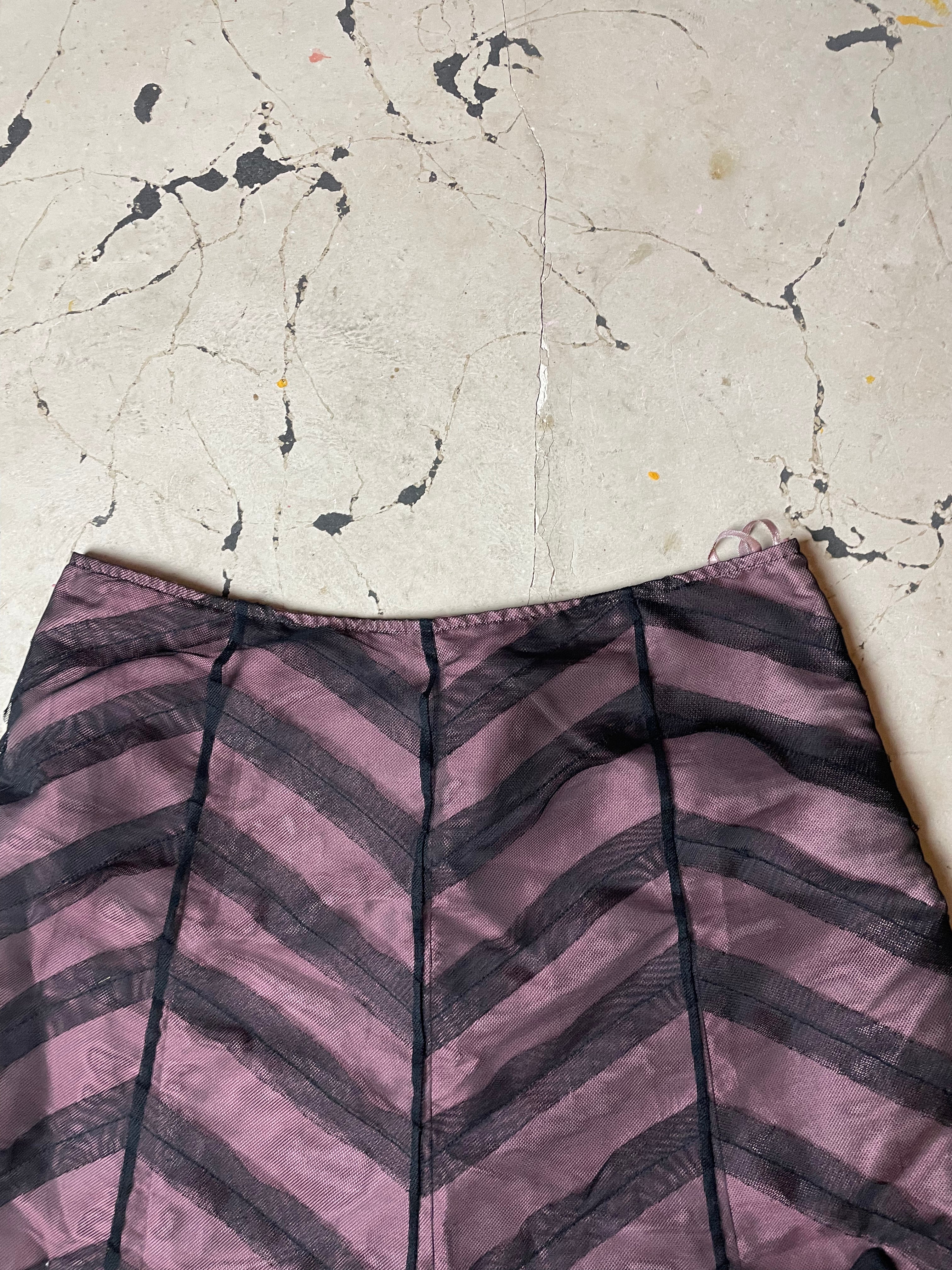 Vintage Peruna Pink and Black Lace Midi Skirt