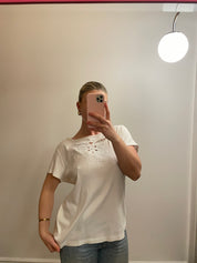 Vintage White Cut Out Short Sleeve Top