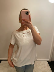 Vintage White Cut Out Short Sleeve Top