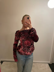 Vintage y2k Black and Pink Velvet Long Sleeve Top