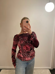 Vintage y2k Black and Pink Velvet Long Sleeve Top