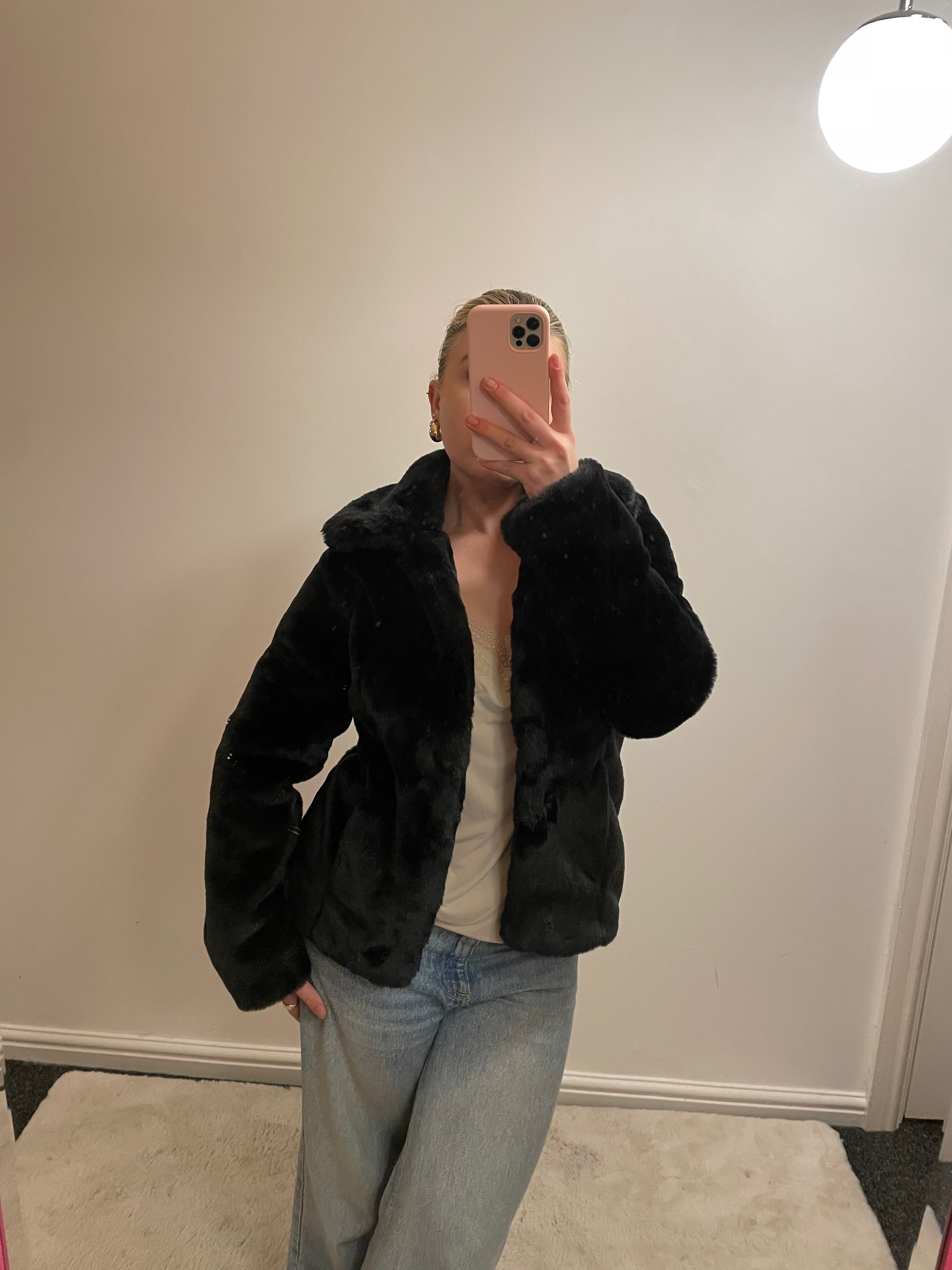 Vintage y2k Black Faux Fur Jacket