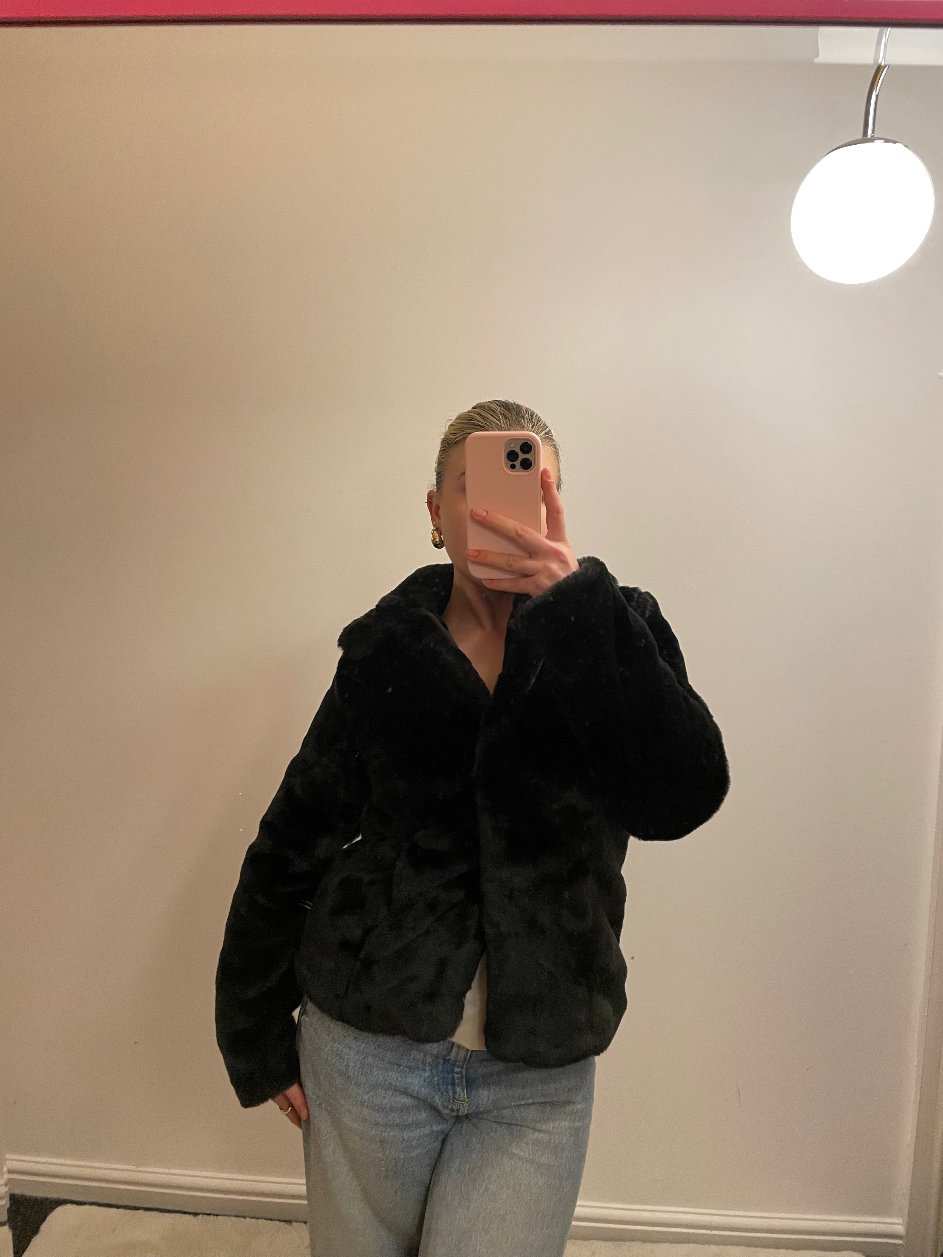 Vintage y2k Black Faux Fur Jacket