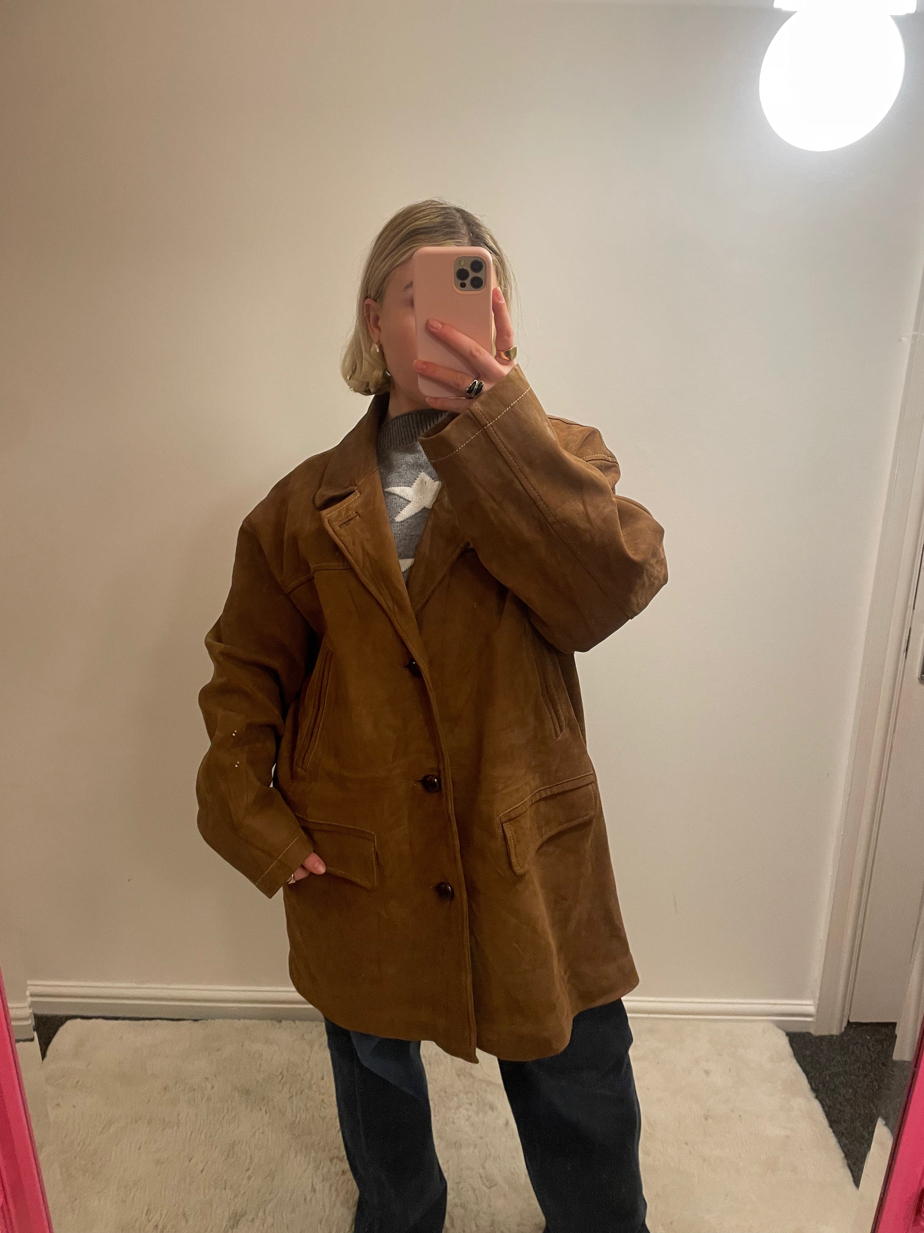 Vintage Massimo Dutti Brown Leather Peacoat