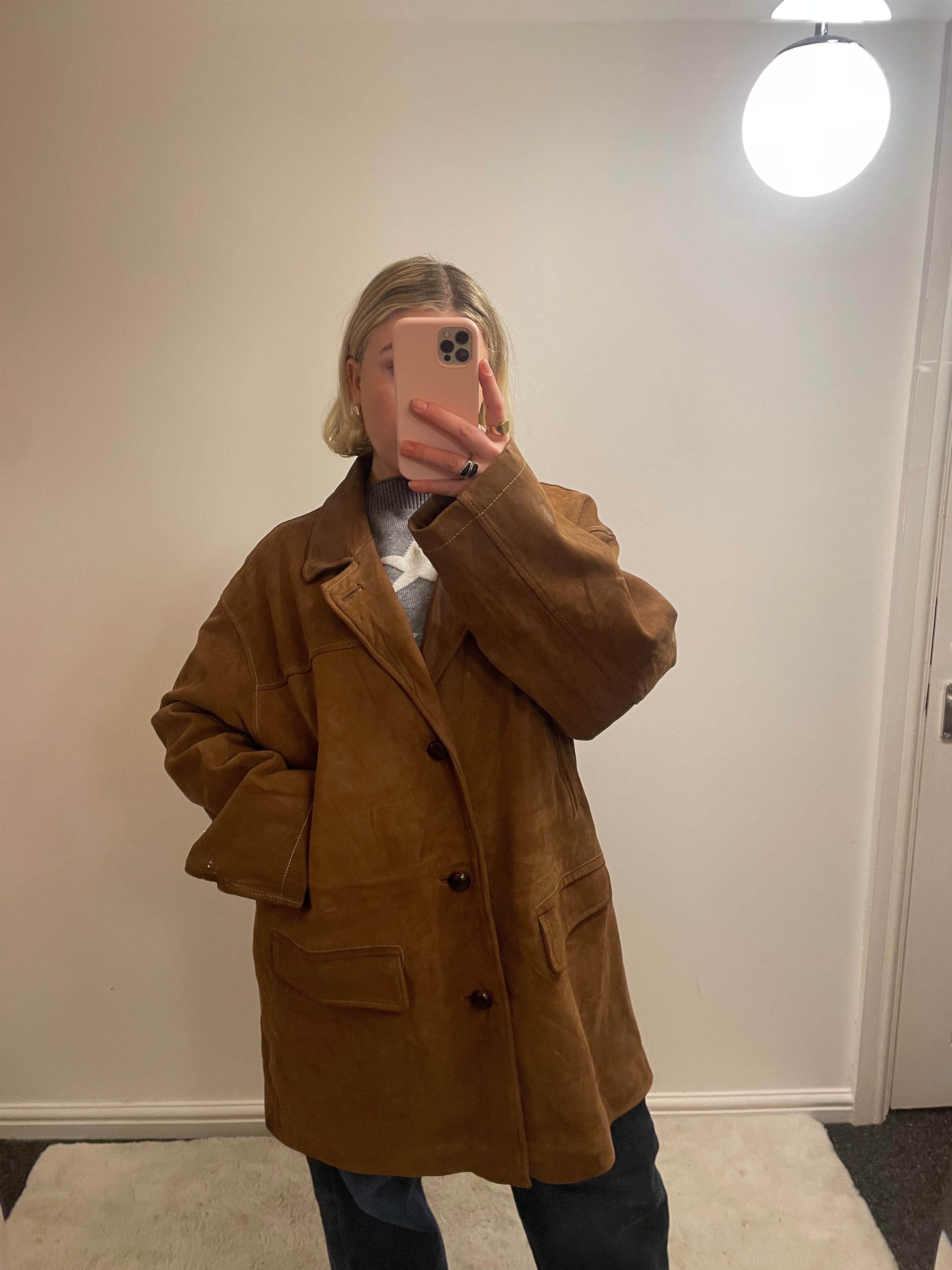 Vintage Massimo Dutti Brown Leather Peacoat