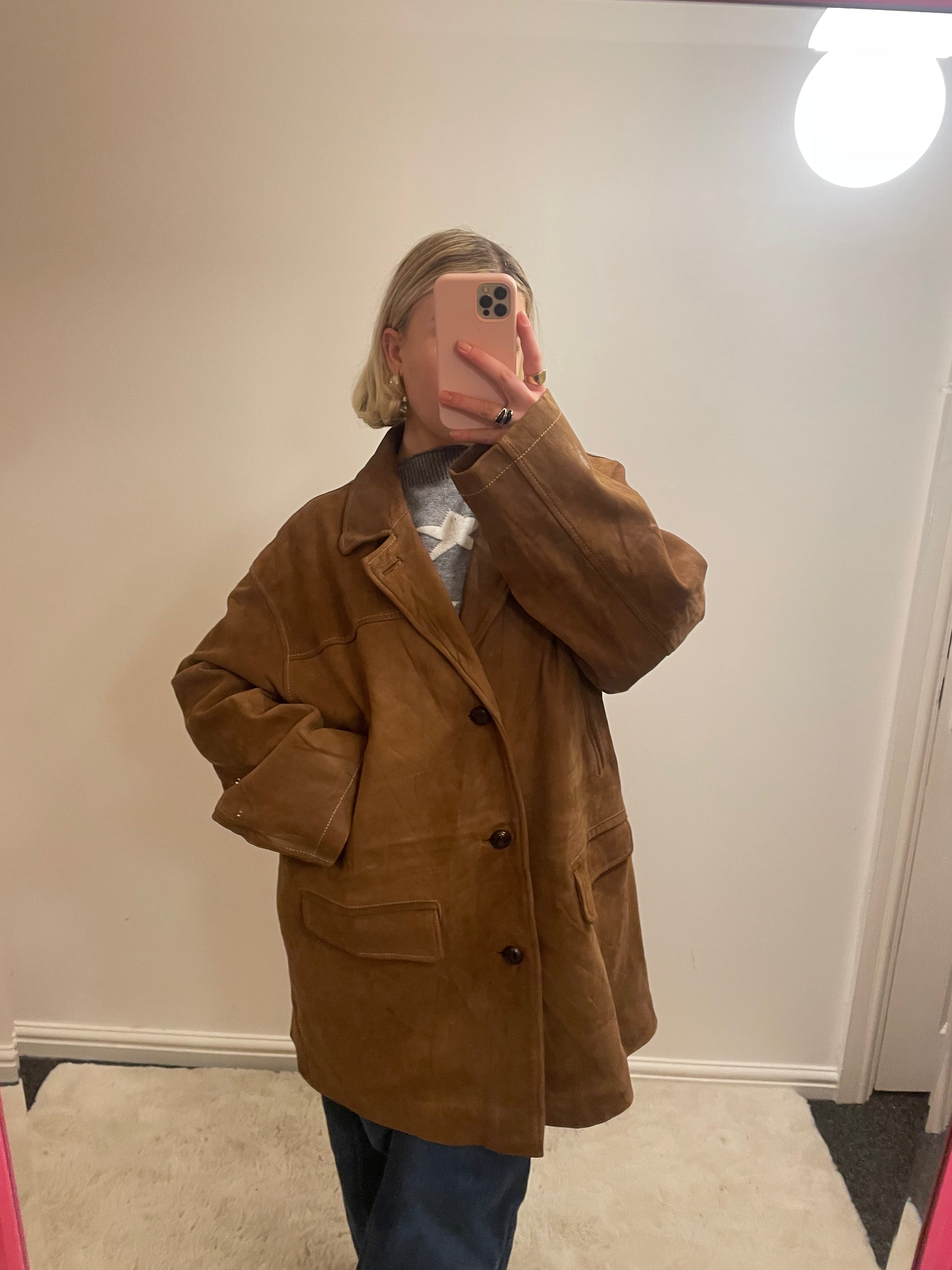 Vintage Massimo Dutti Brown Leather Peacoat