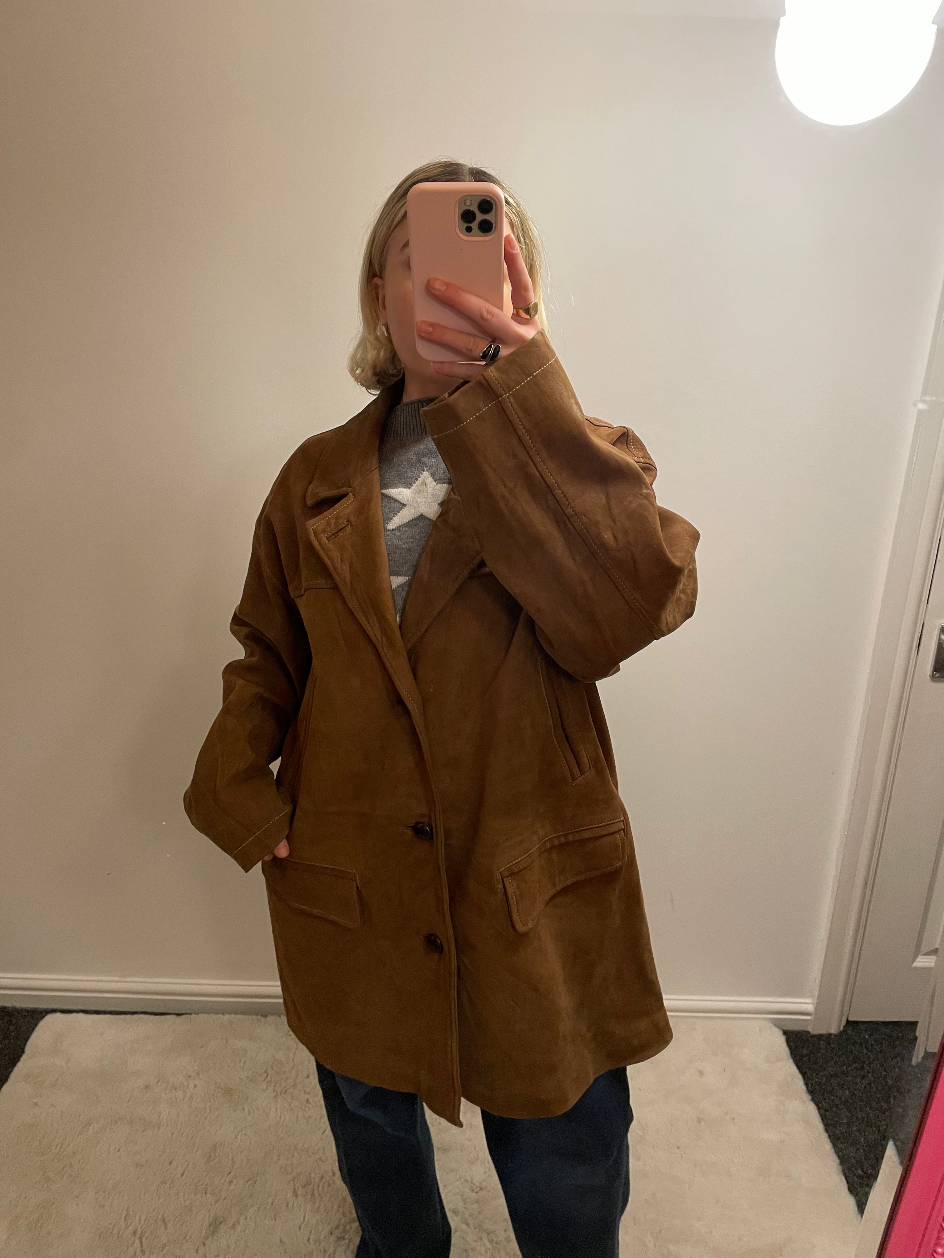 Vintage Massimo Dutti Brown Leather Peacoat