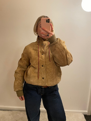 Vintage Light Brown Suede Leather Bomber Jacket