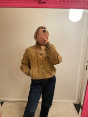 Vintage Light Brown Suede Leather Bomber Jacket