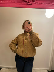 Vintage Light Brown Suede Leather Bomber Jacket