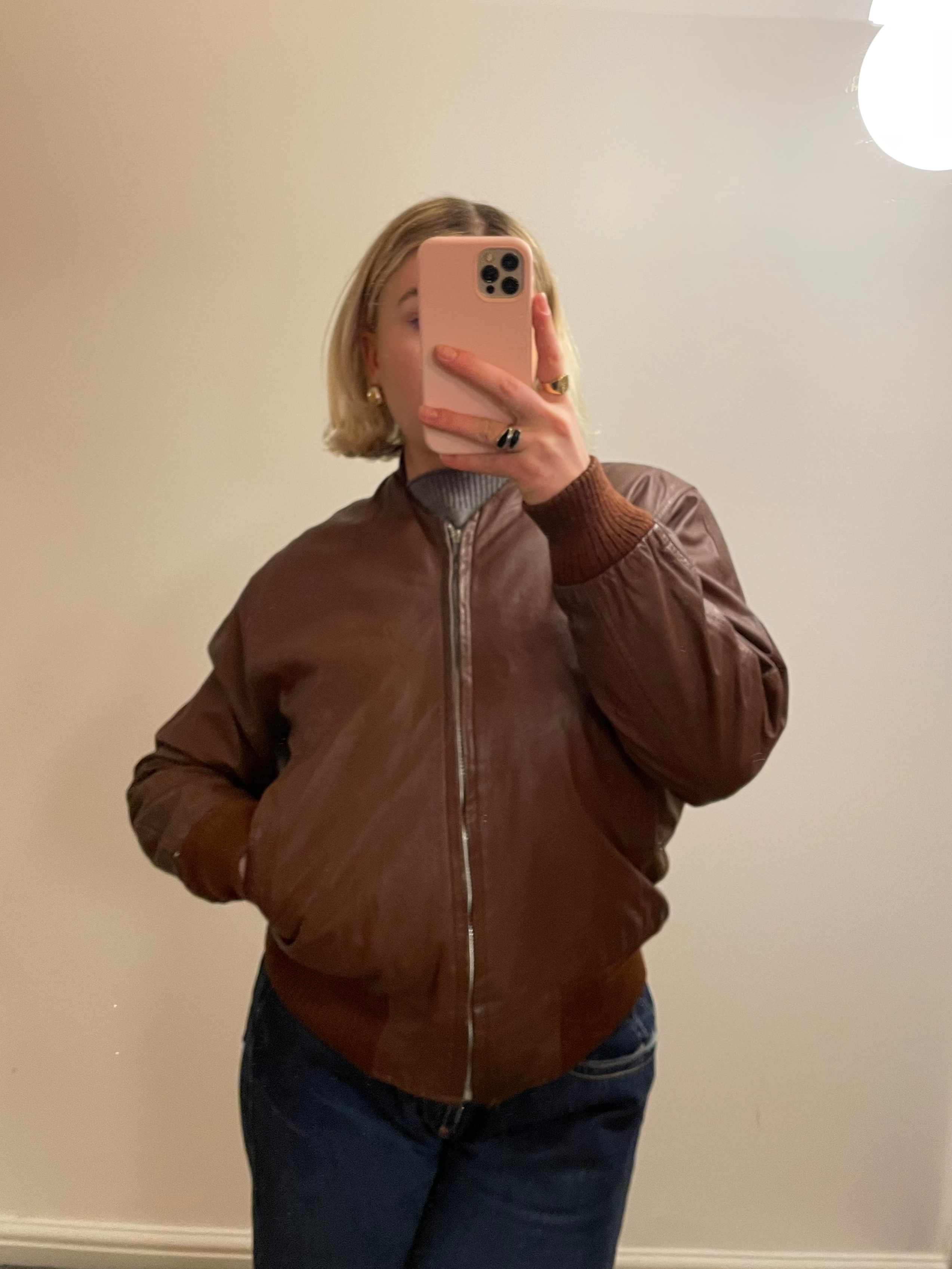 Vintage Light Brown Suede Leather Bomber Jacket