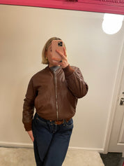 Vintage Light Brown Suede Leather Bomber Jacket