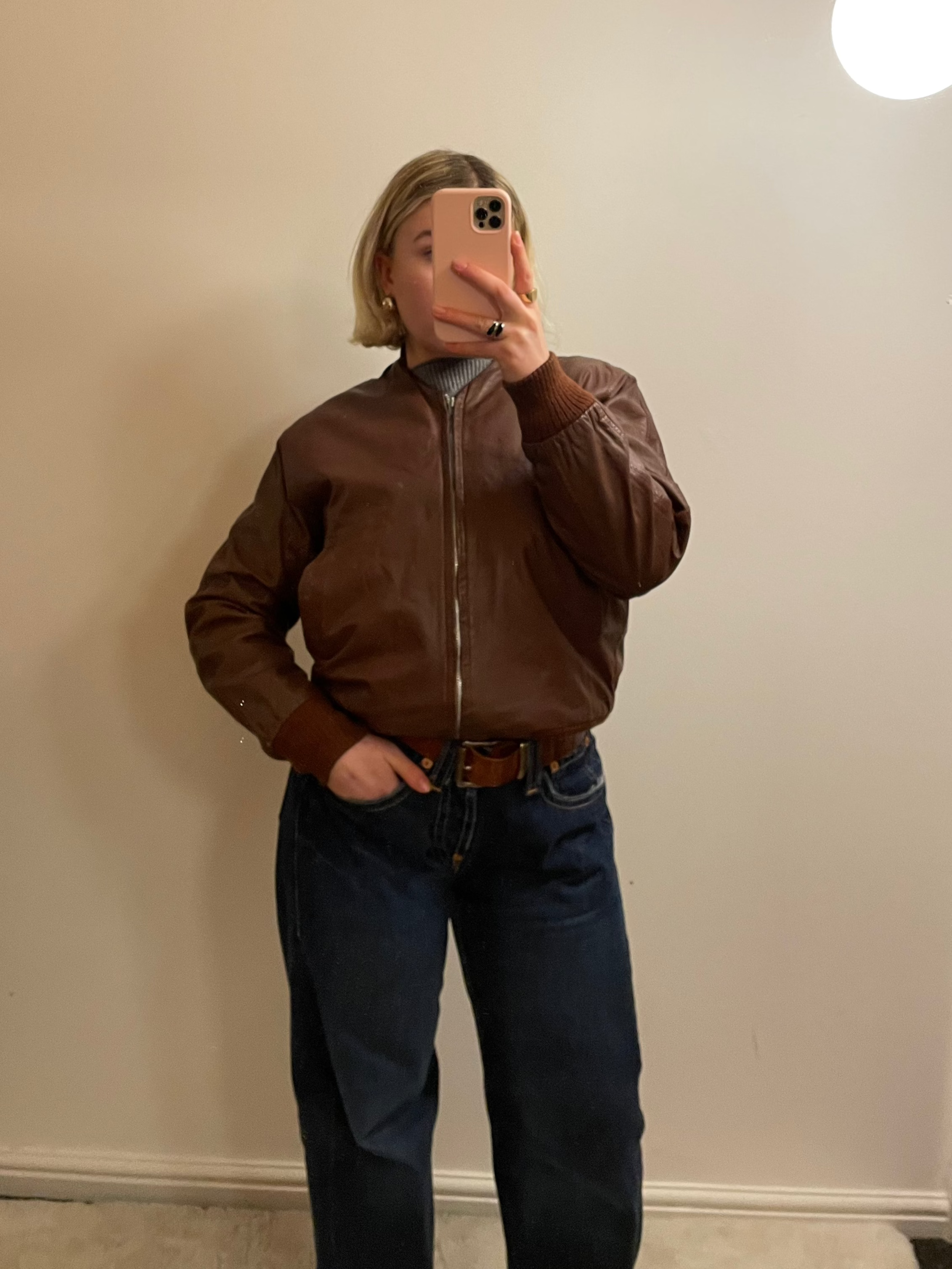 Vintage Light Brown Suede Leather Bomber Jacket