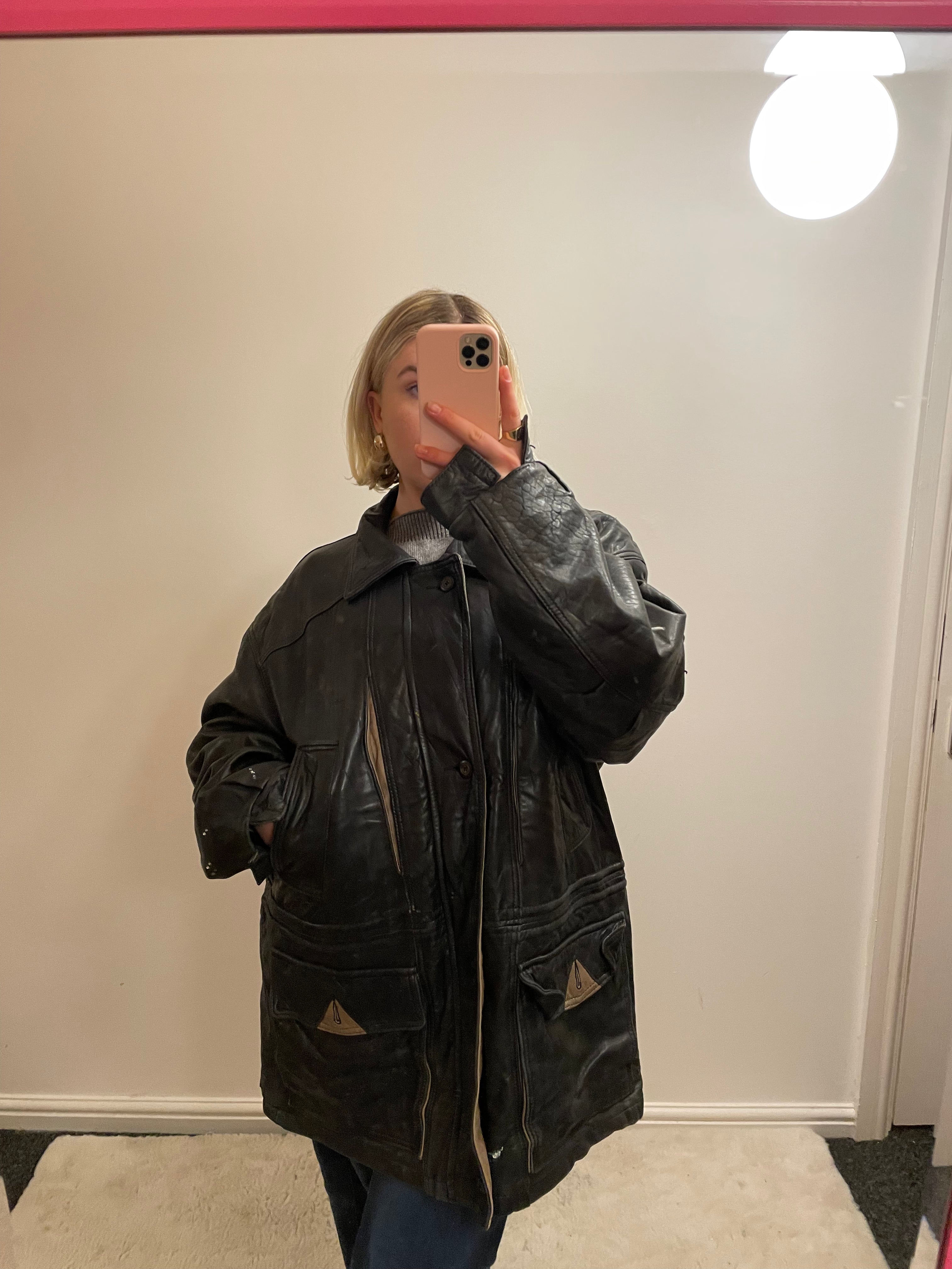 Vintage Black Zip up Long Oversized Jacket