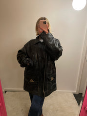 Vintage Black Zip up Long Oversized Jacket