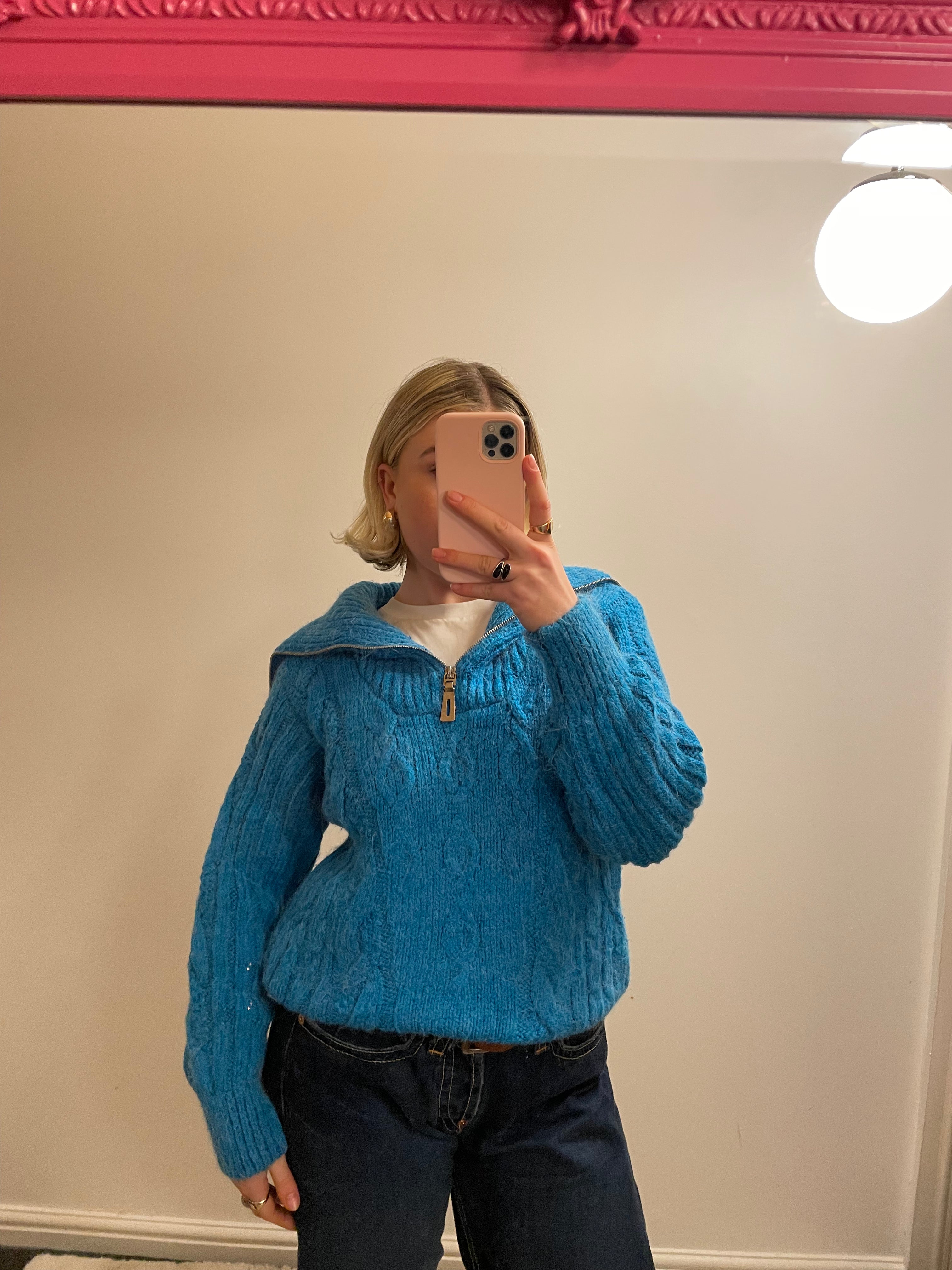 Cobalt Blue 1/4 Zip Knit Jumper from River Island