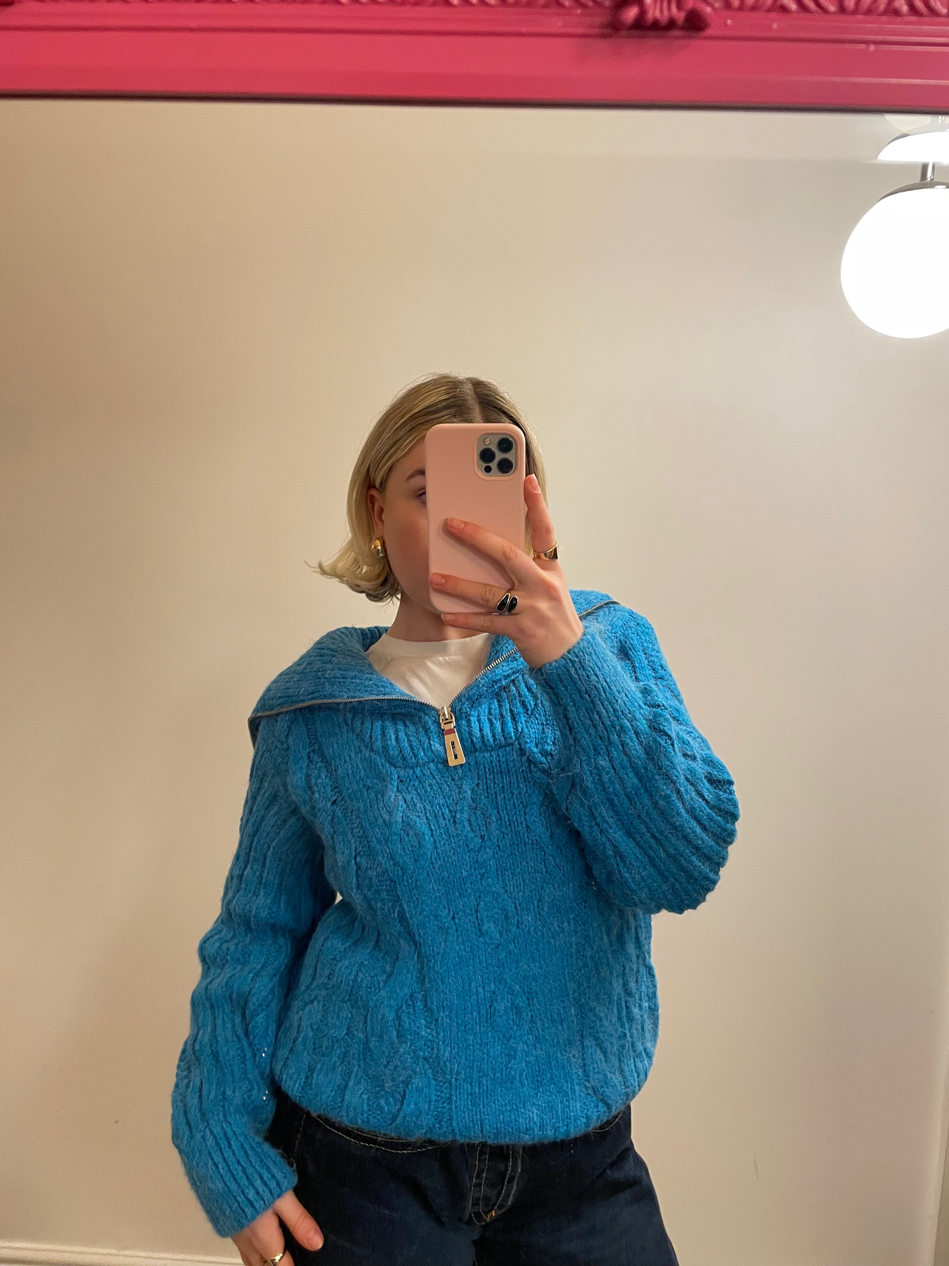 Cobalt Blue 1/4 Zip Knit Jumper from River Island