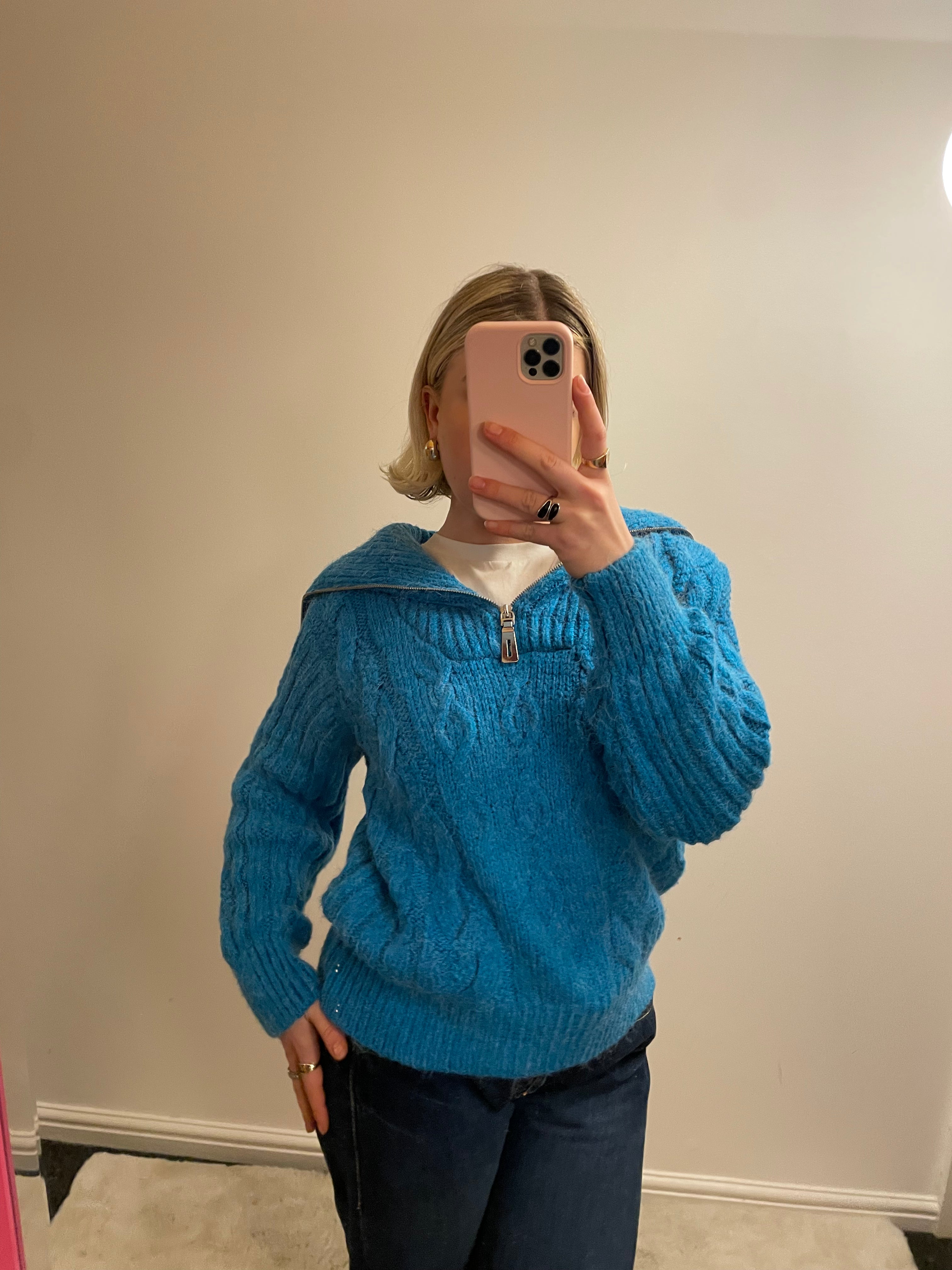 Cobalt Blue 1/4 Zip Knit Jumper from River Island