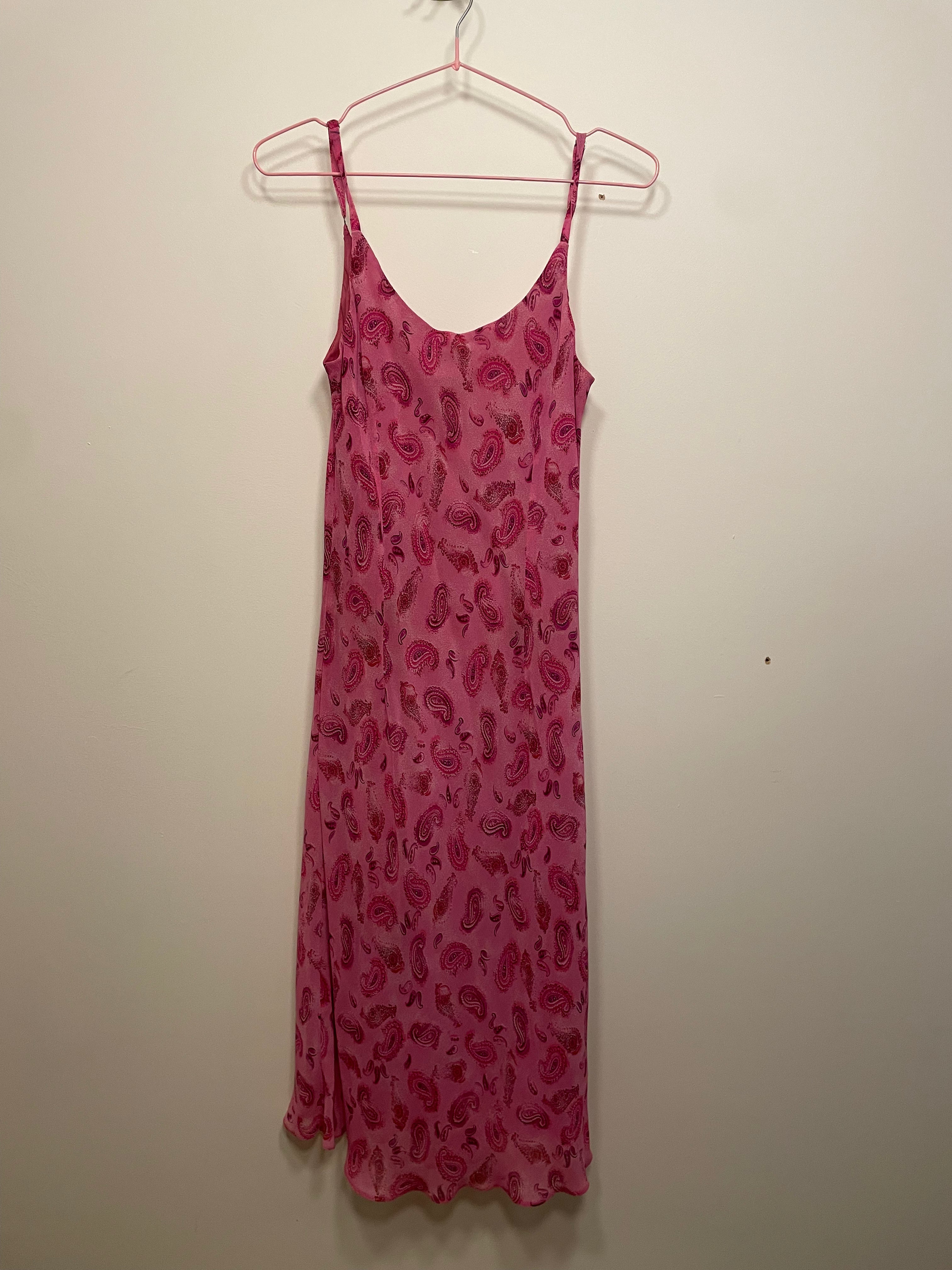 Vintage Pink Paisley Shift Midi Dress