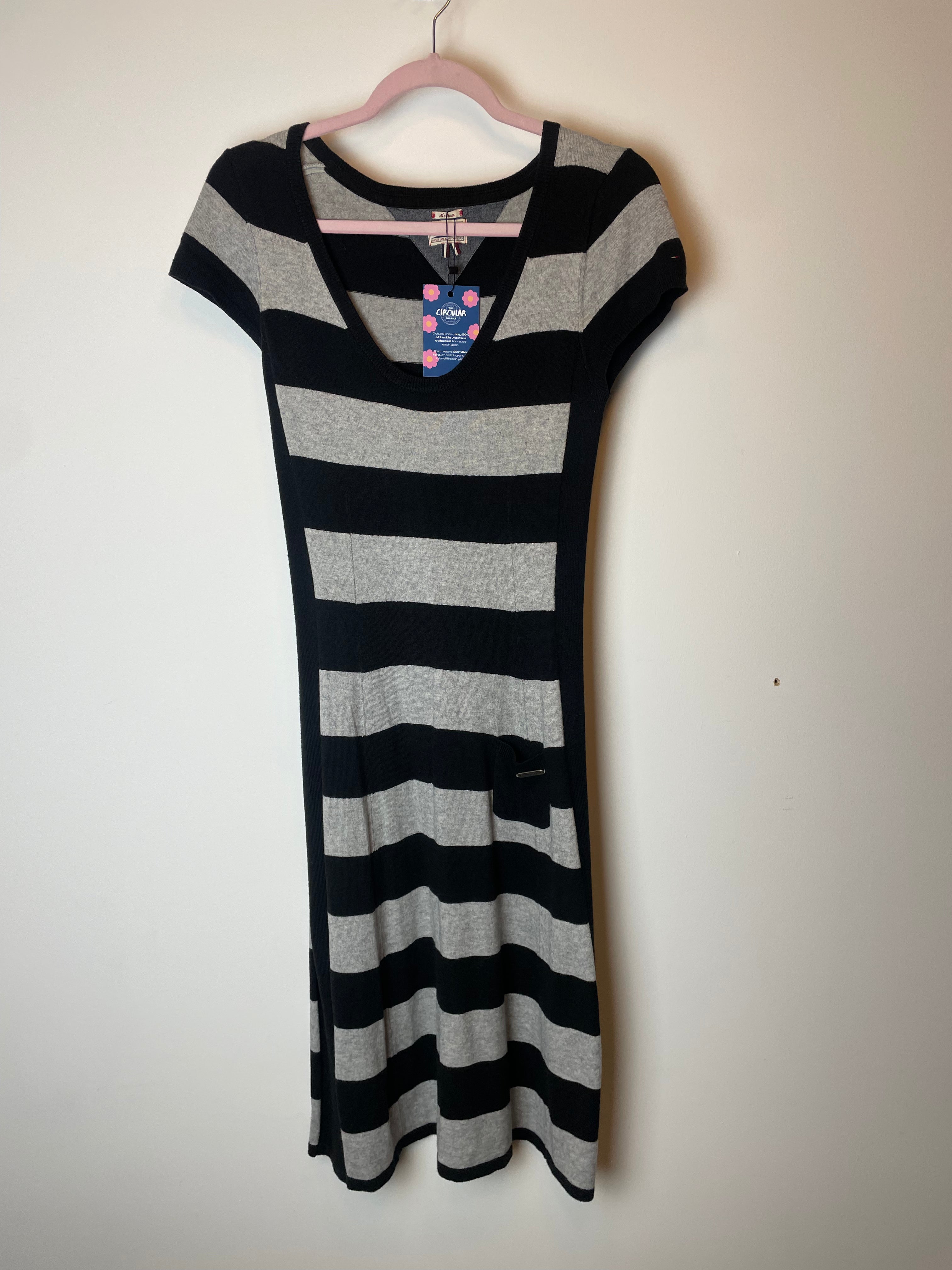 Tommy Hilfiger Grey and Black Striped Knit Midi Dress