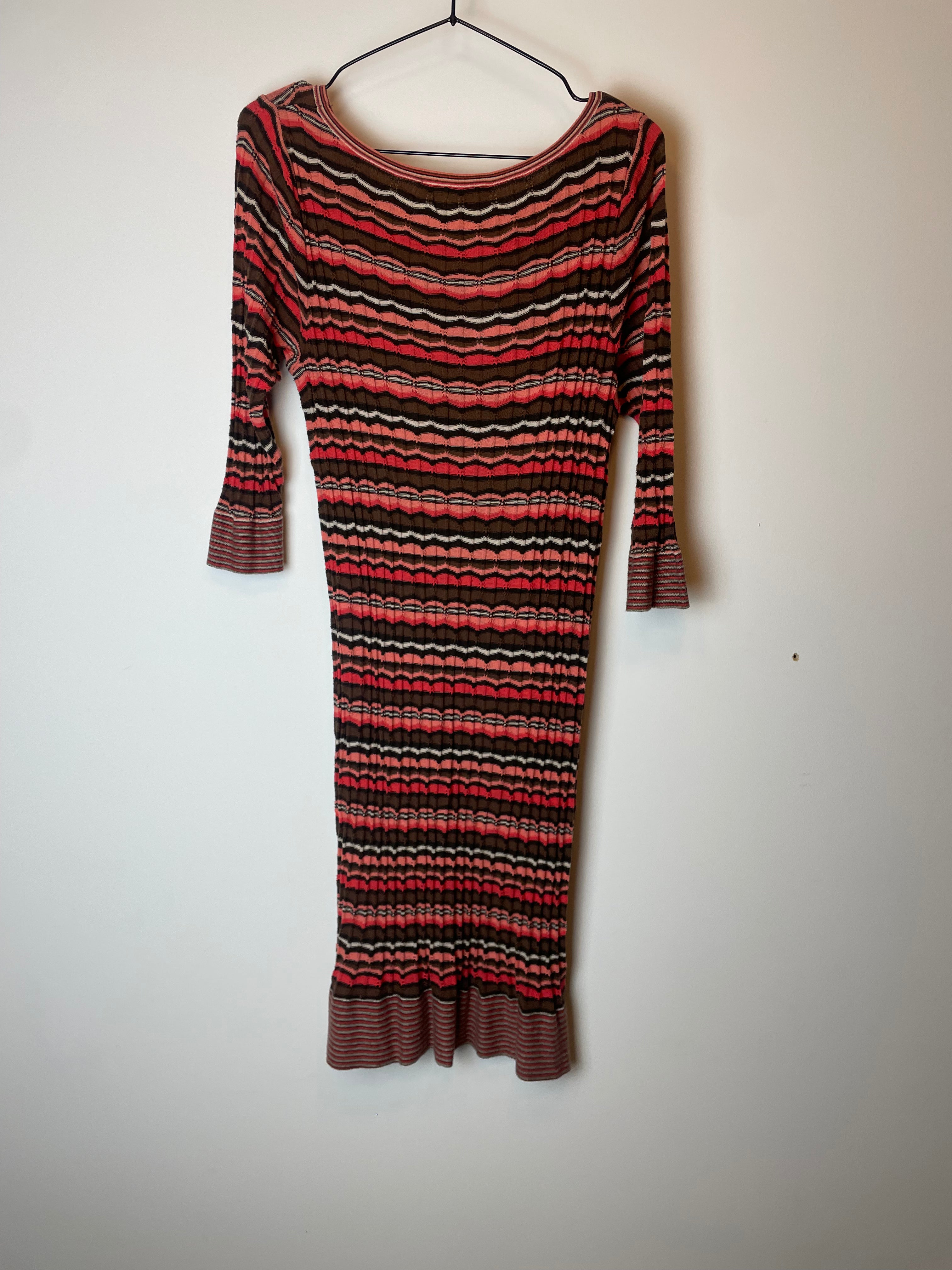 Vintage Y2k Oasis Pink and Brown Stripped Knit Dress