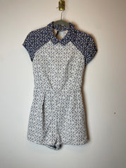 Topshop Navy and White Broderie Playsuit