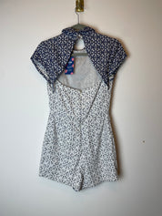 Topshop Navy and White Broderie Playsuit