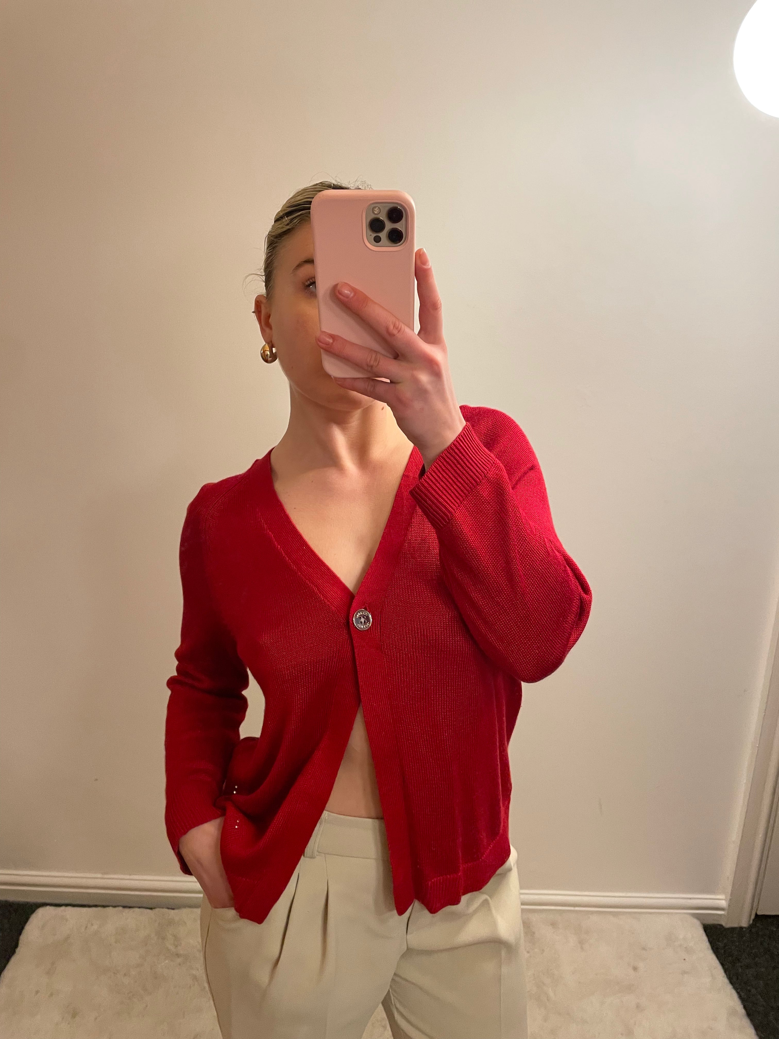 Vintage Chaps Red Knit Cardigan