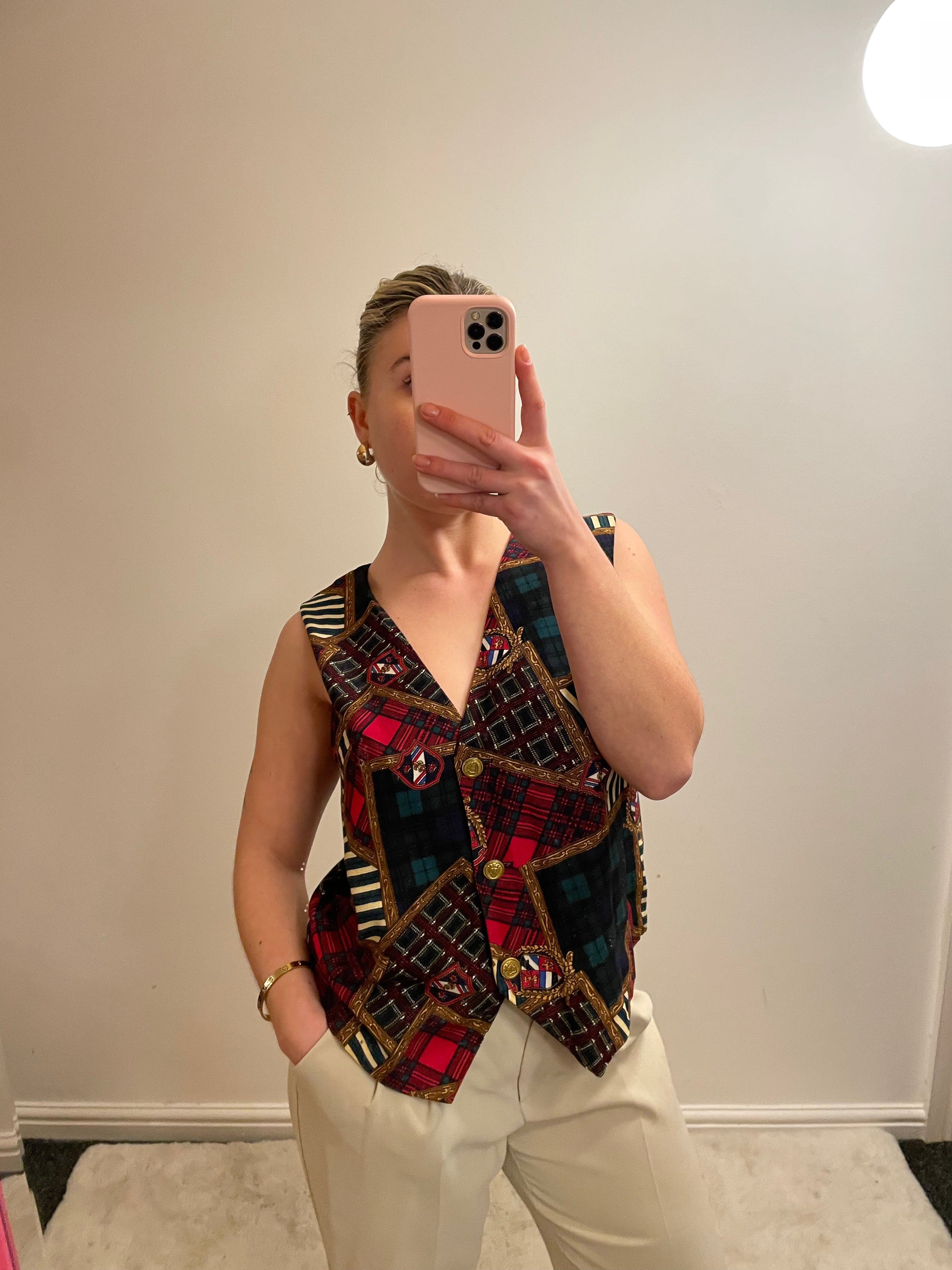 Vintage Tartan and Handkerchief Print Button up Waistcoat