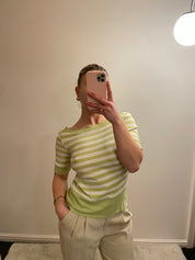 M&S Green and White Striped Boat Neck Tank Top