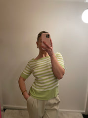 M&S Green and White Striped Boat Neck Tank Top