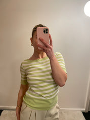 M&S Green and White Striped Boat Neck Tank Top