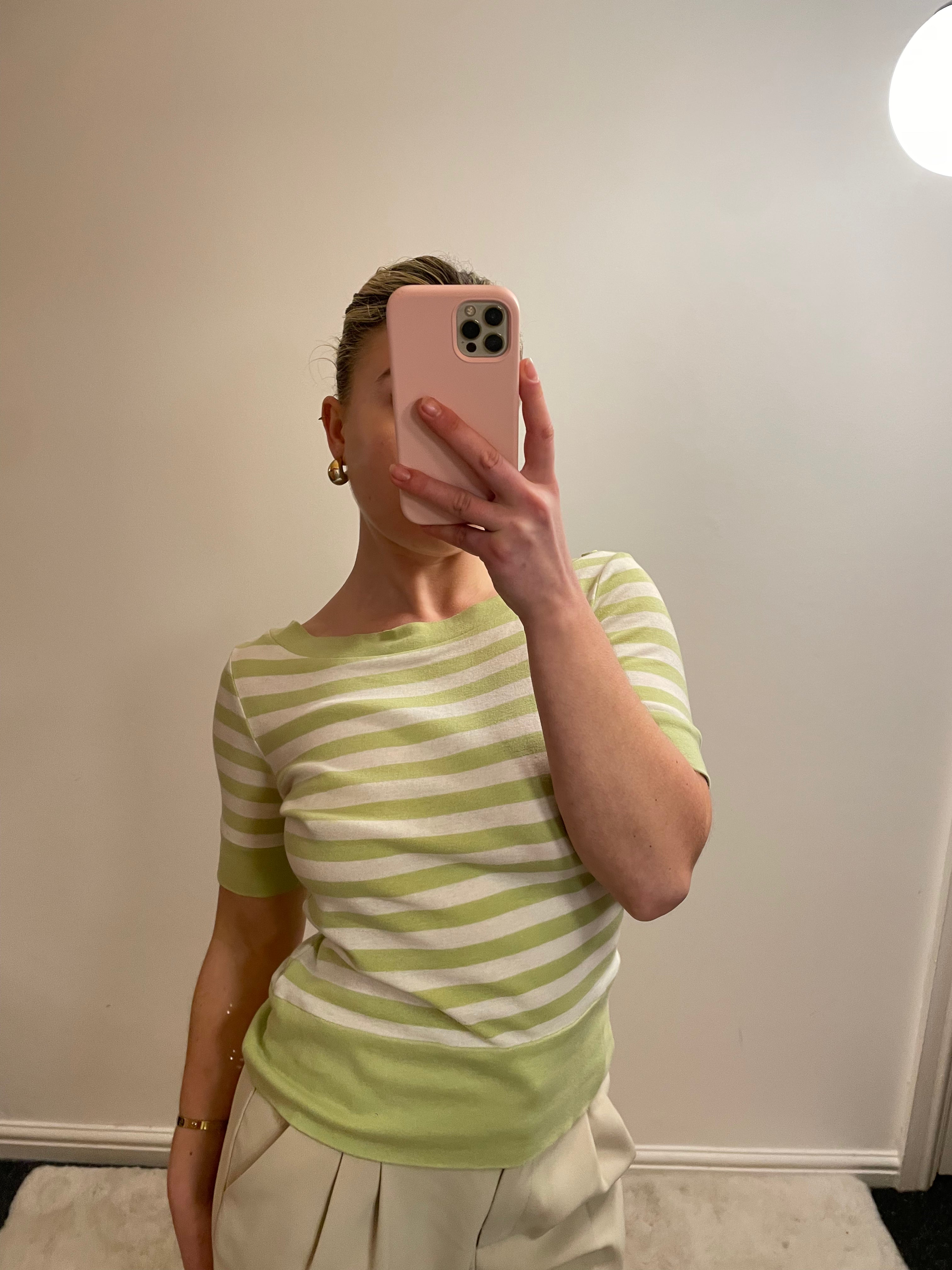 M&S Green and White Striped Boat Neck Tank Top