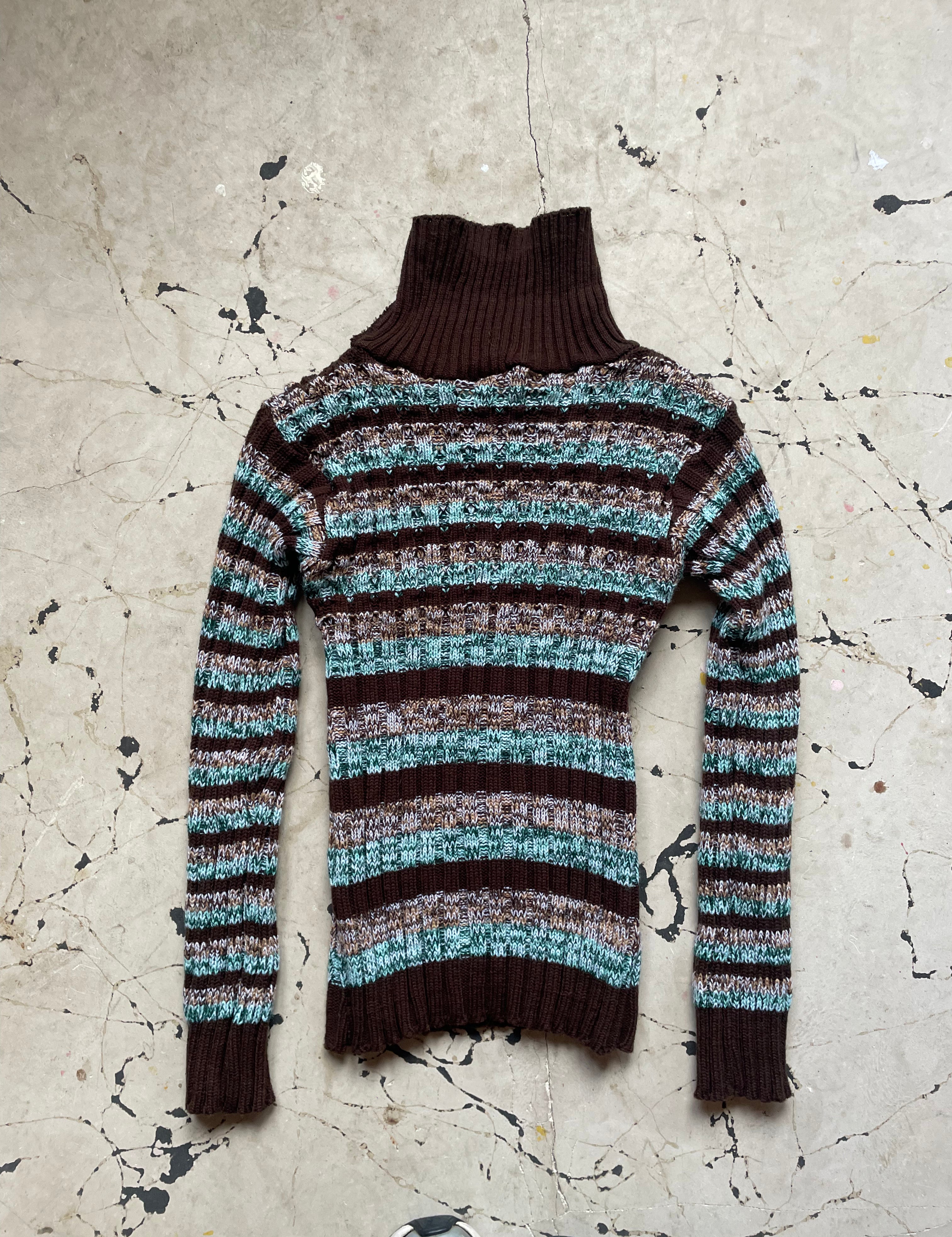 Vintage Chunky Knit Stripped Turtleneck Jumper