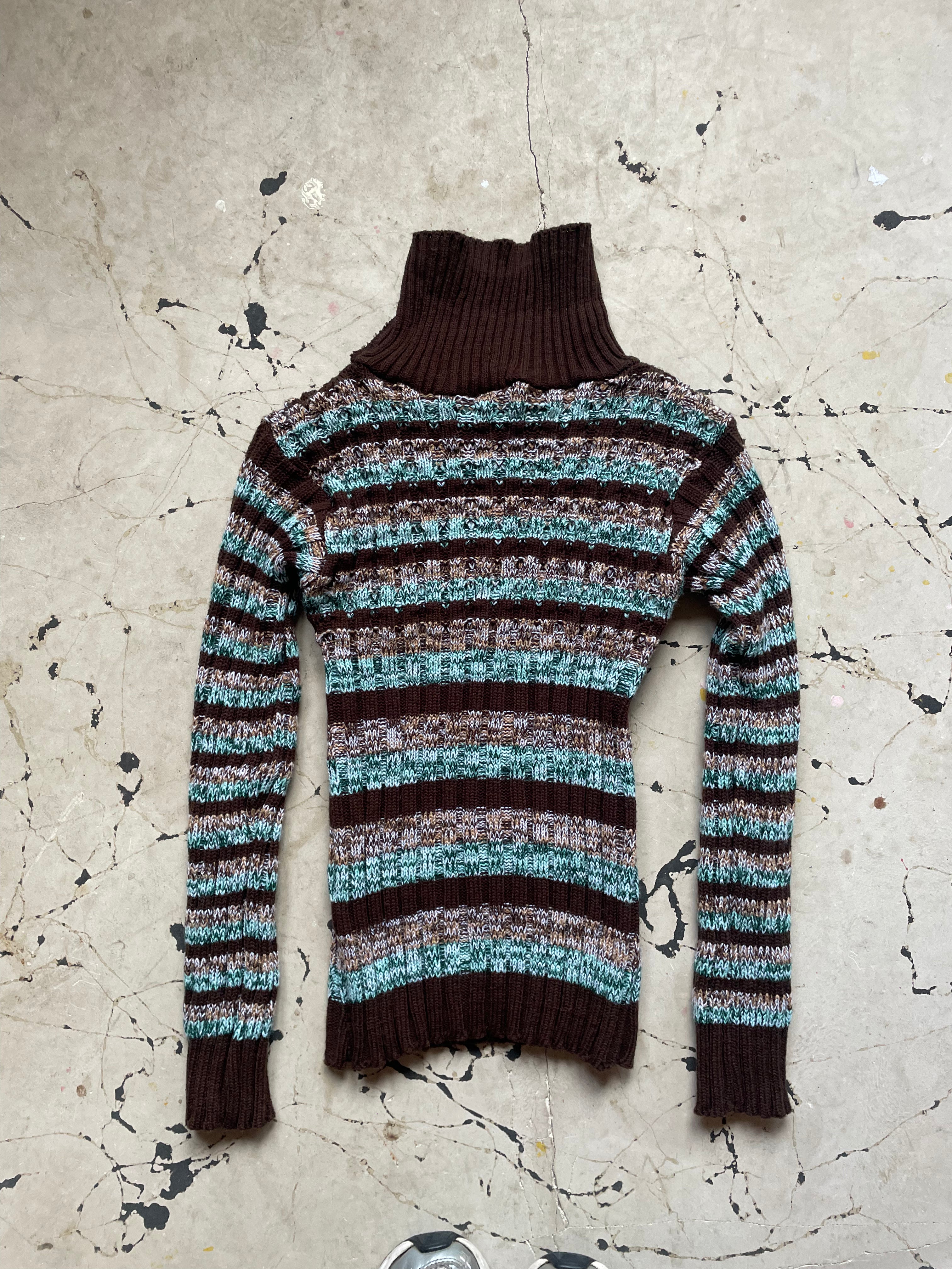 Vintage Chunky Knit Stripped Turtleneck Jumper